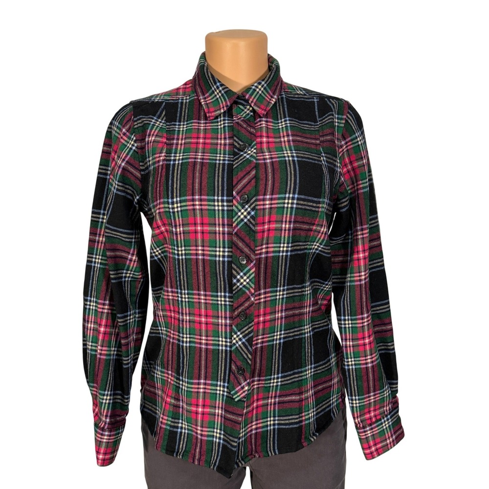 Pendleton Wool Plaid Long Sleeve Button Up Shirt Womens‎ Black Red Green Size M